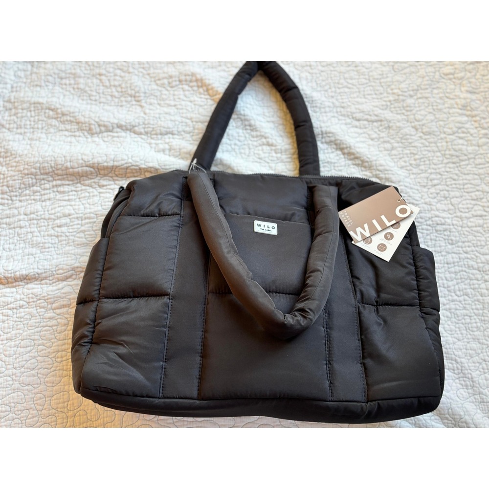 Wilo The Label Travel Voyage Black Puffer Tote Bag with Mini Pouch
